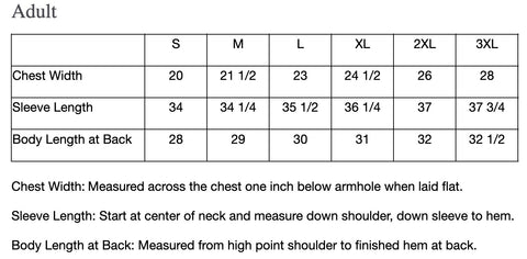 Size Chart - Sport Tek ST358 Hooded T-Shirt ADULT