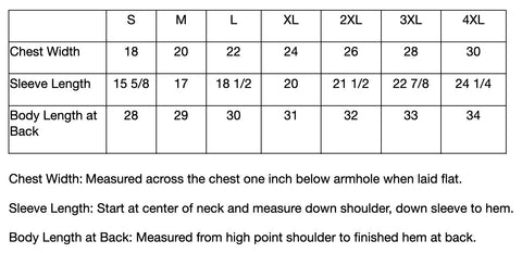 Size Chart - Adult Gildan 8000 Short Sleeve Tshirts