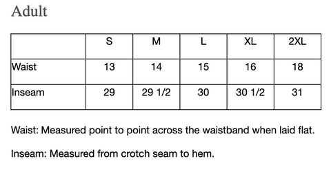 Size Chart - Gildan 18200 Heavy Blend Sweatpants (Adult)