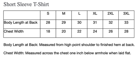 Size Chart - Bella Canvas BC3001 Short Sleeve T-Shirt