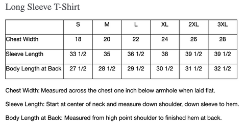 Size Chart - Adult 8400 Long Sleeve Shirt