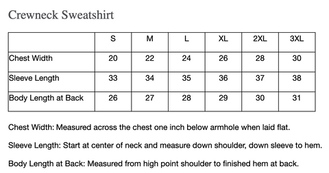 Size Chart - Adult 18000 Crewneck Sweatshirt