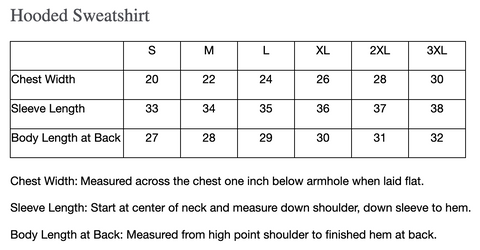 Size Chart - Adult 18500 Hooded Sweatshirt