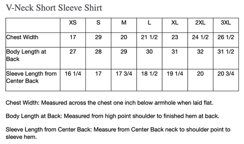 Size Chart - Adult DT6500 V-Neck Short Sleeve Shirt