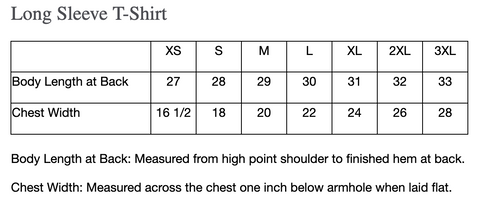 Size Chart - BC3501CVC BELLA+CANVAS ® Unisex Jersey Long Sleeve Tee