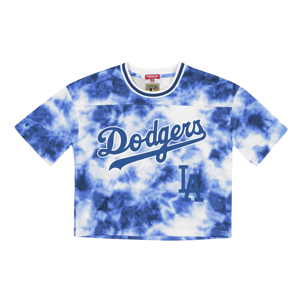 Women's Mitchell & Ness Royal/White Philadelphia 76ers Hardwood Classics Tie-Dye Cropped T-Shirt Size: Large