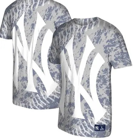 Men's Mitchell & Ness New York Yankees Legend Slub Henley Navy and Grey  Baseball Shirt