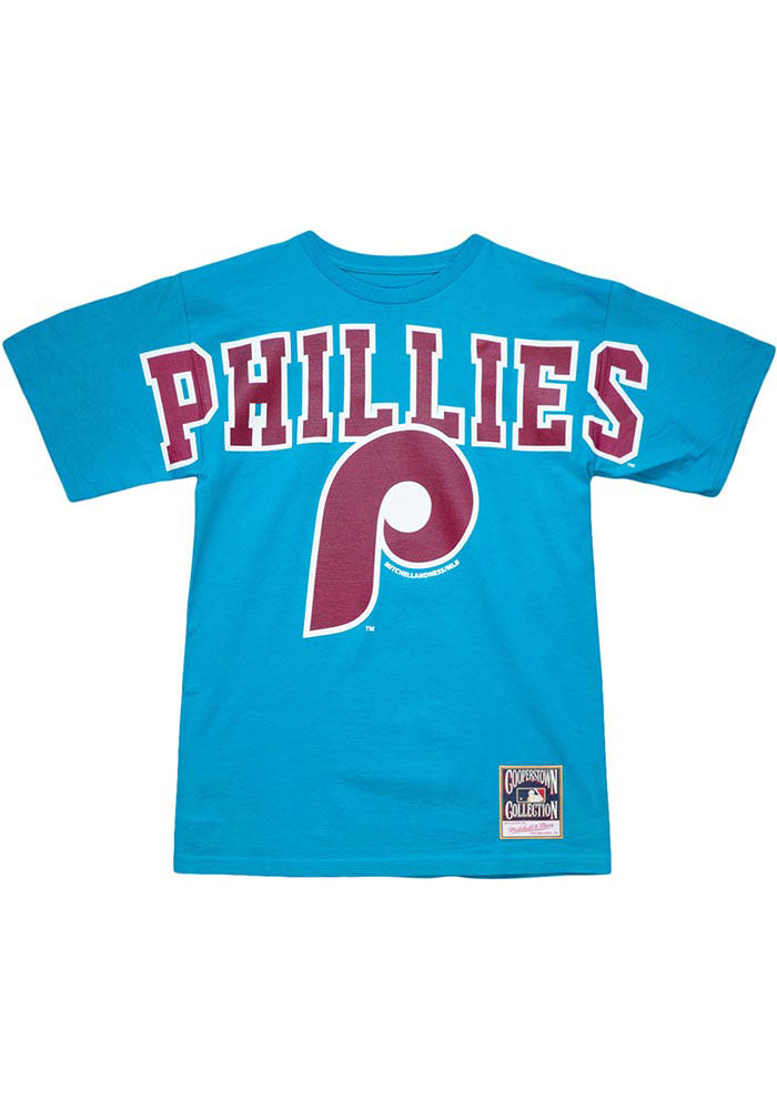 NEW Philadelphia 76ers Mitchell & Ness Women's Logo Script 3/4 Sleeve  T-Shirt