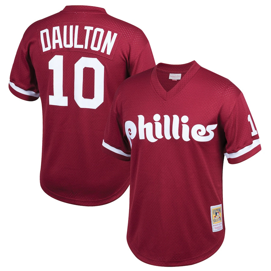 Mitchell & Ness Youth Burgundy Cooperstown Collection Mesh Batting Practice Jersey - Philadelphia Phillies - Lenny Dykstra