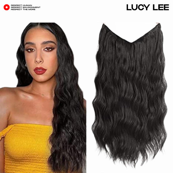 Human Hair Halo Clip-In Hair Extensions - Natural Black - LUCY LEE Halo Hair Extension - H