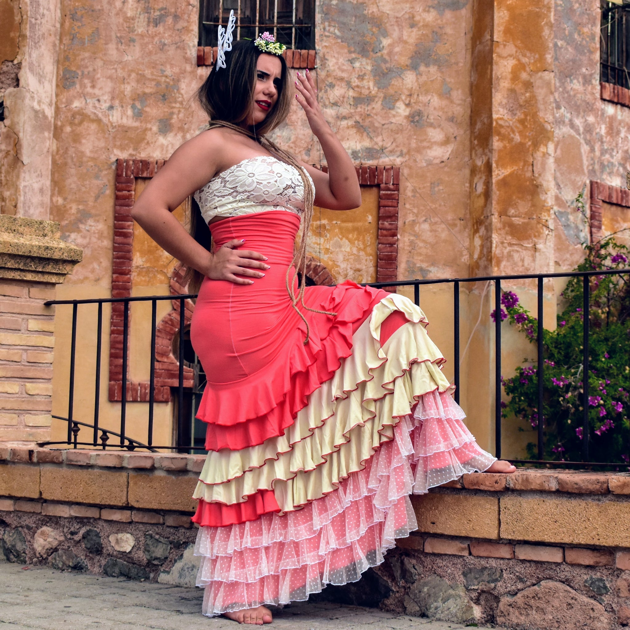 Falda de ensayo flamenco elástica con volantes – Flamencas D'Flores España