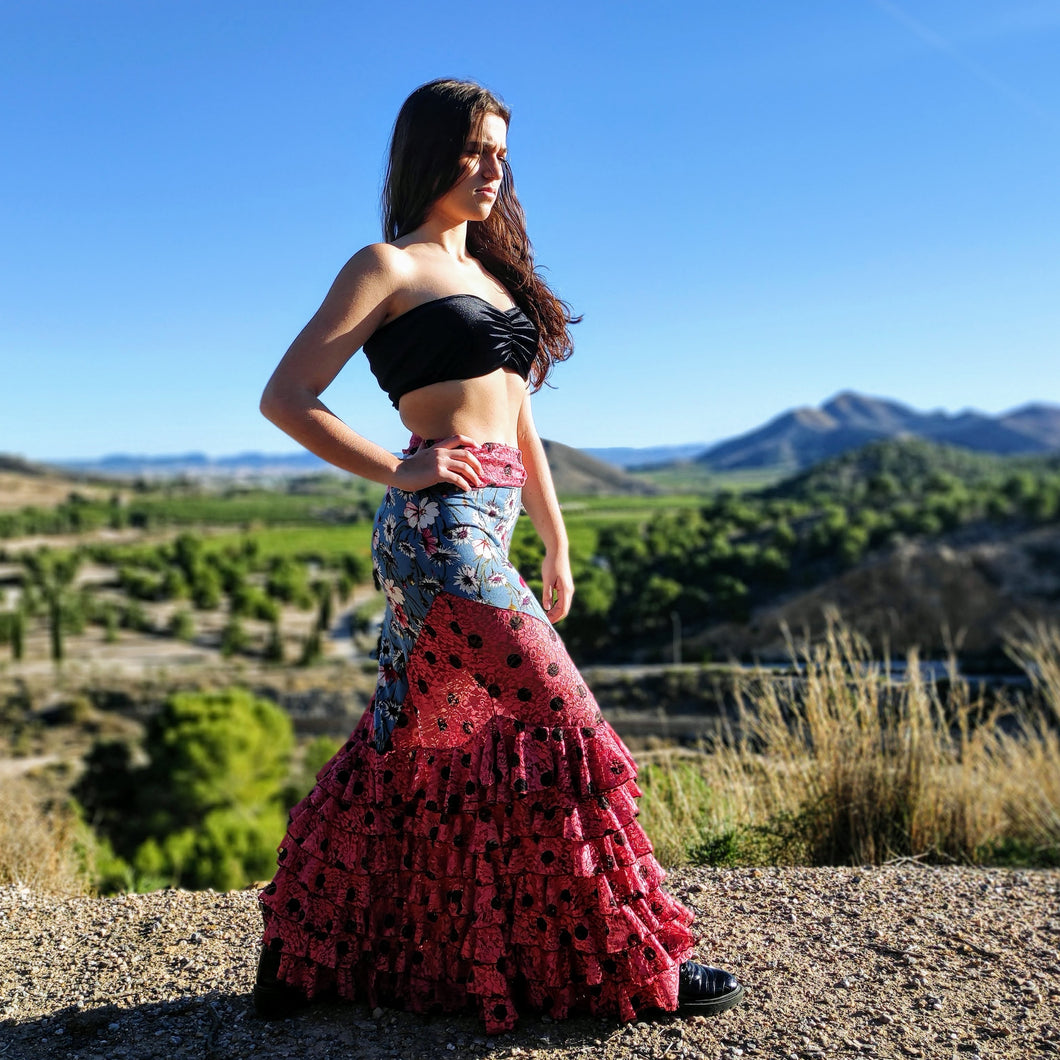 Falda con encaje estampado 7 volantes. – Faldas Flamencas D'Flores España