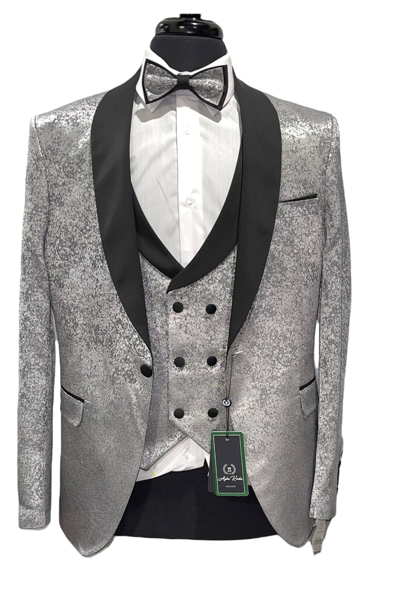 4pc Slim Fit Pattern Tuxedo-Gray – The City Warehouse-Menswear