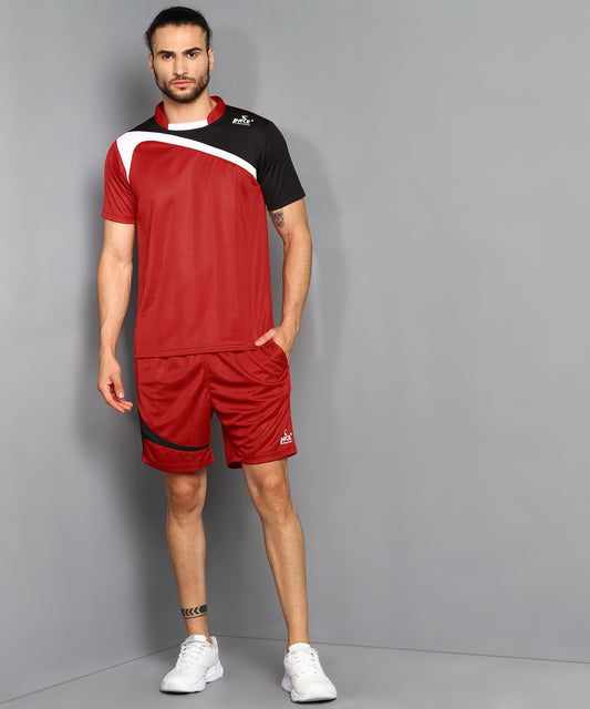 Pace International Men Football Jersey and Short (Maroon/ Yellow) M