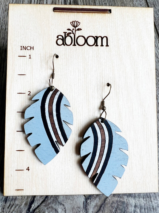 Large Piper Earrings -Black and Blue Striped