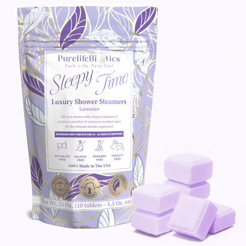 PurelifeBiotics Sleepy Time lavender luxury shower steamer tablets