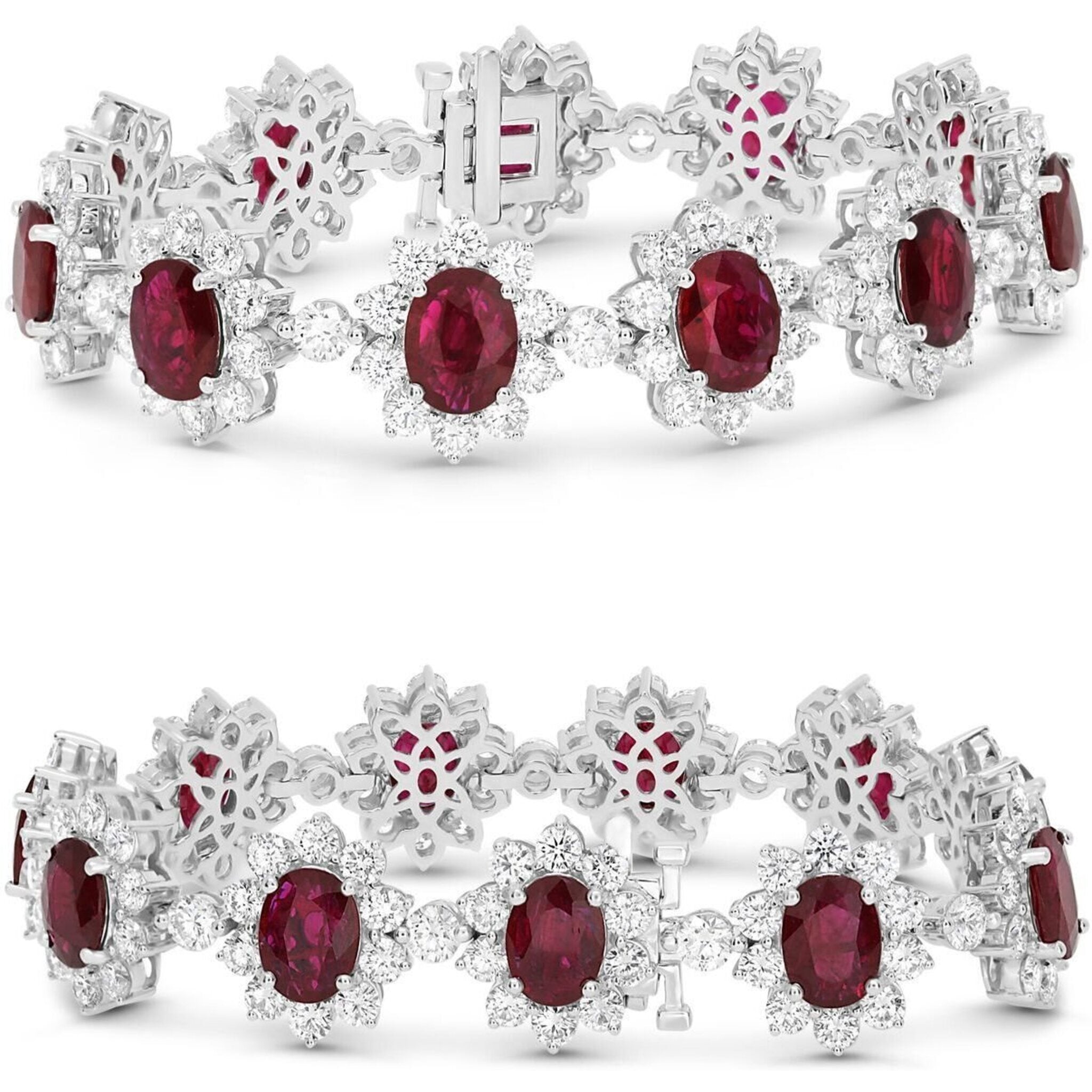 18kt White Gold Diamond And Ruby Bracelet - Color Stone Bracelet - Bracelets  - Fashion Jewelry