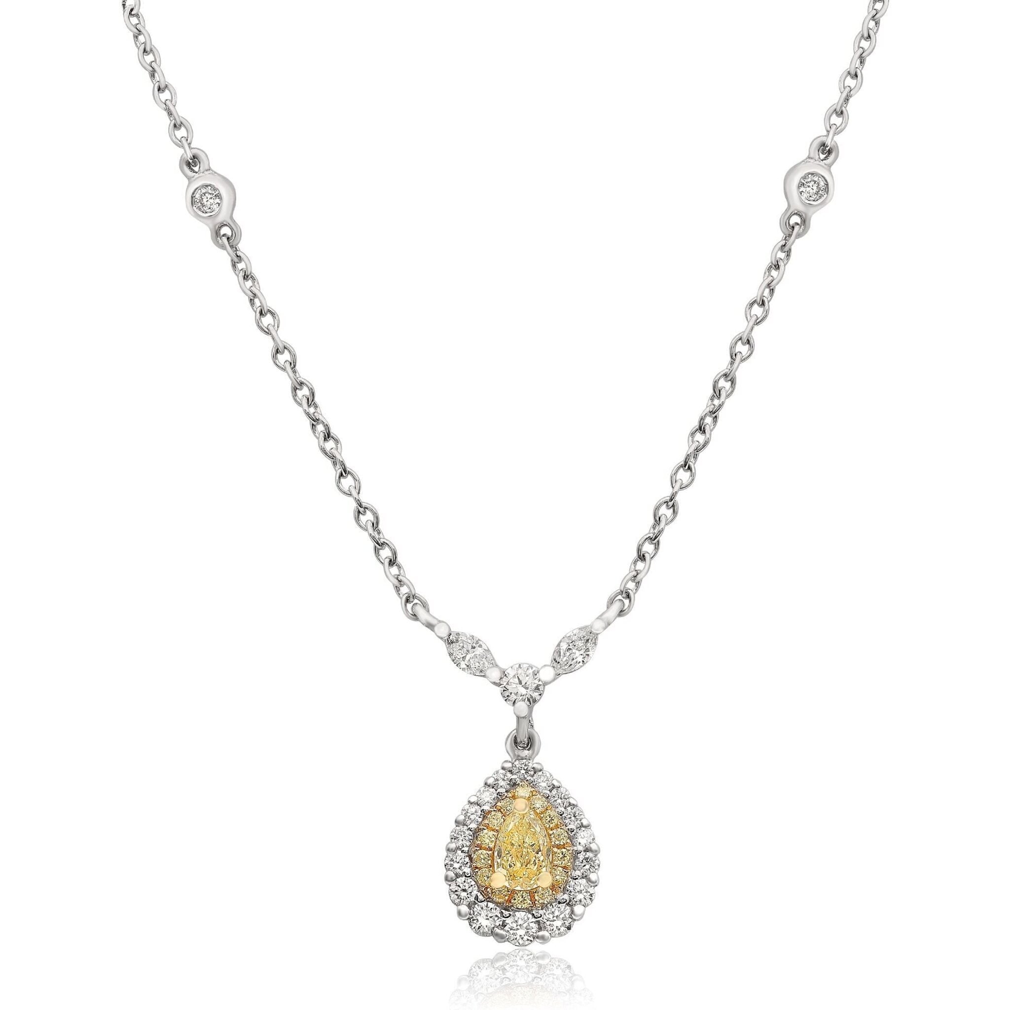 Pear Diamond Halo Pendant Necklace | sillyshinydiamonds
