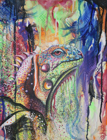 iguana painting, iguana art, original acrylic painting, vibrant painting, vibrant artwork, colorful art, splatter painting, abstract lizard, abstract reptile, reptile art, reptile painting, reptile lover, lizard lover, Briana Fitzpatrick, Bri Fitzpatrick, @bri_fitzpatrick