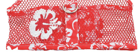 Cool Mesh Dog Harness - Red Hawaiian Hibiscus Closeup