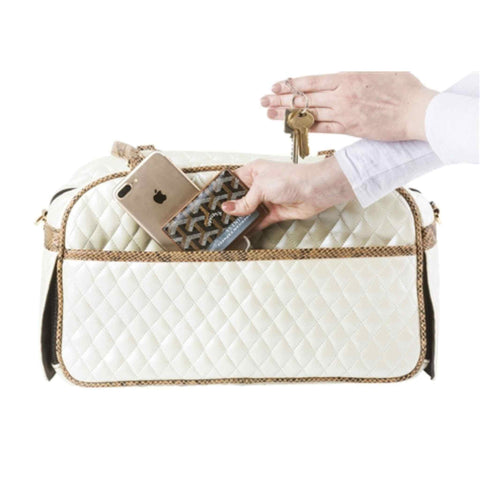 Petote Marlee Designer Dog Purse - Ivory Quilted - back pocket