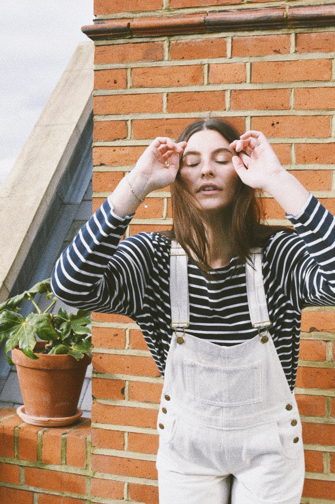 Breton Stripe and Organic Cotton Ecru Dungarees