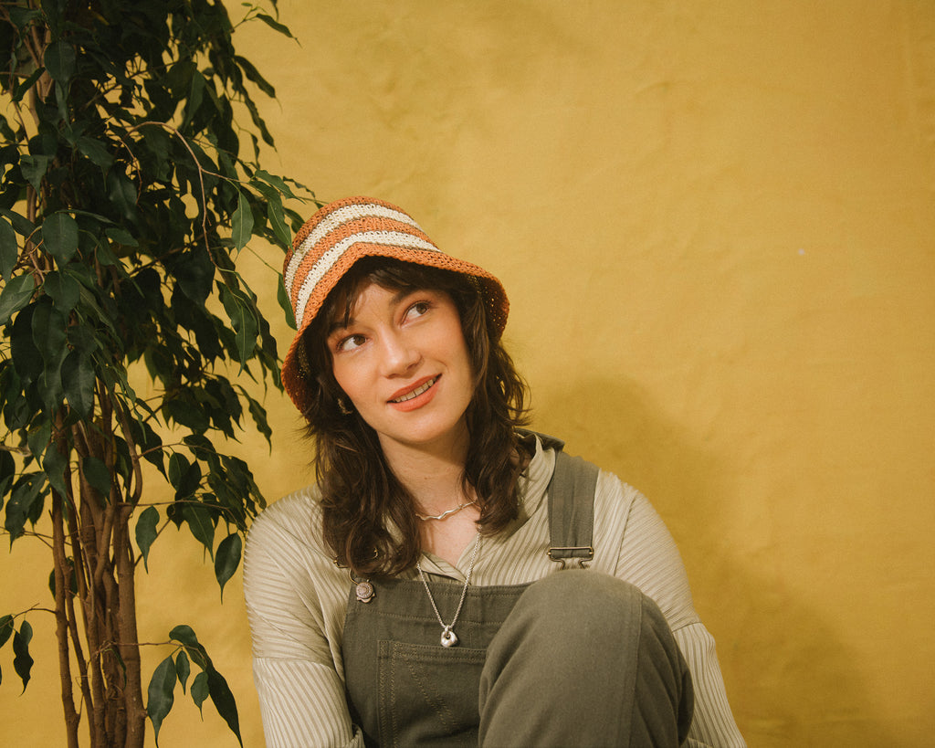 Olive Green Dungaree festival outfit with bucket hat