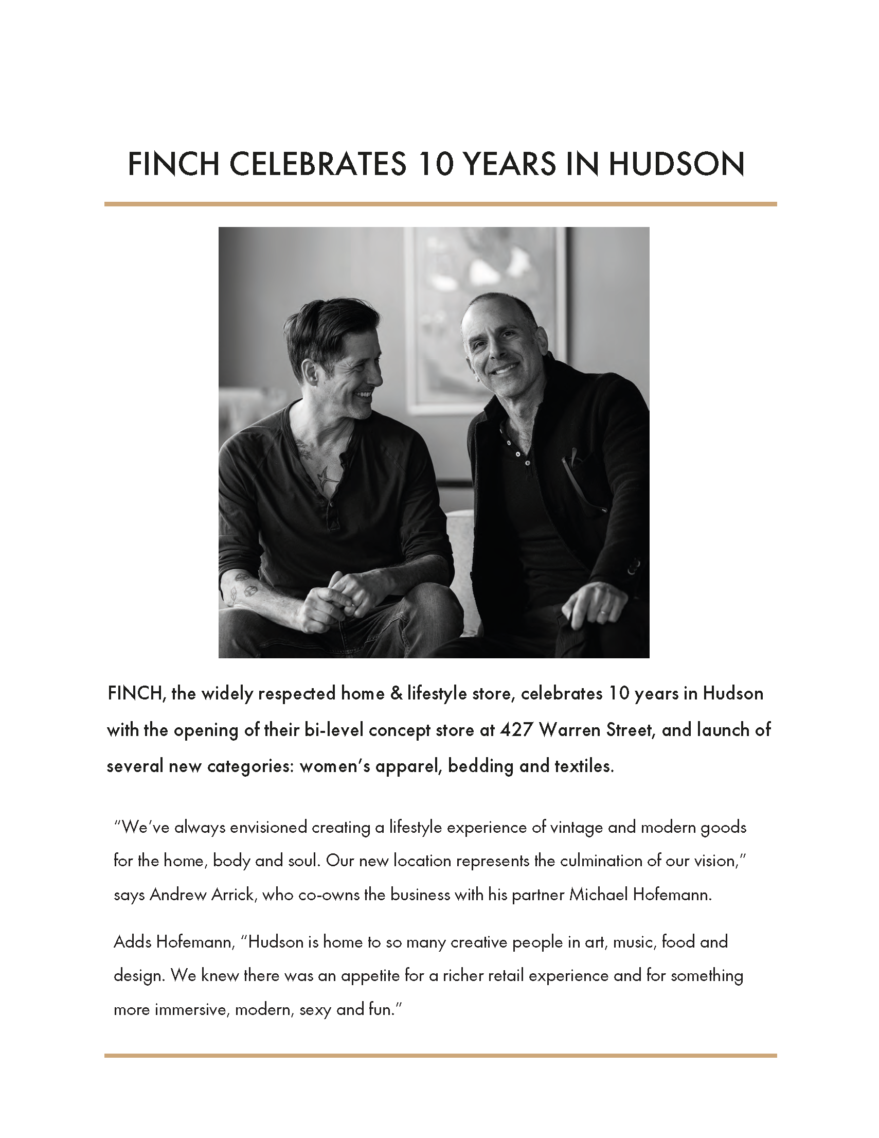 FINCH hudson 10th Anniversary Press Release - Page 1