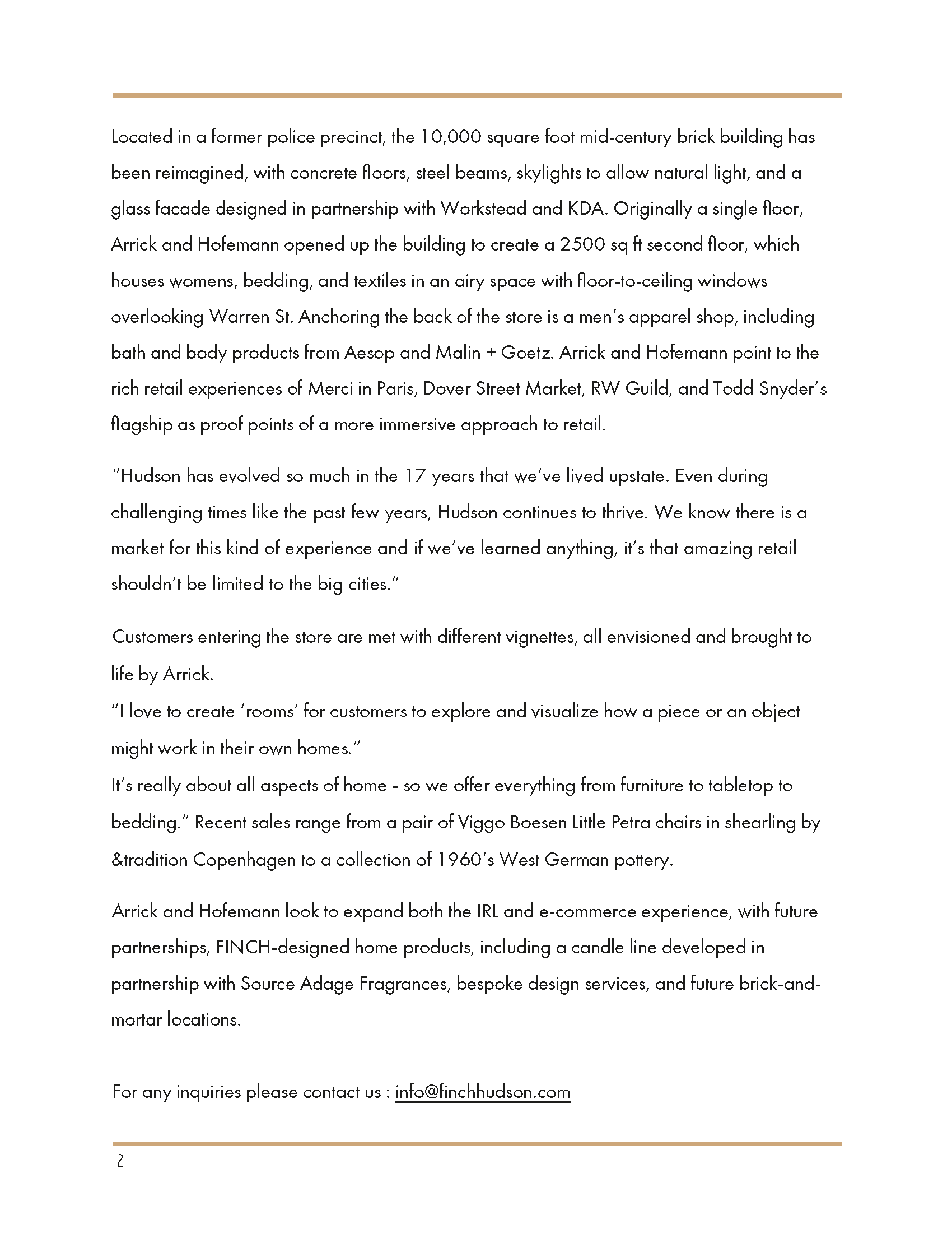 FINCH hudson 10th Anniversary Press Release - Page 2
