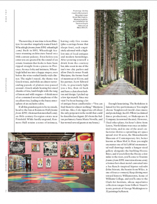 Second article excerpt | Departures Magazine | Taking the Scenic Route Around Upstate New York Article