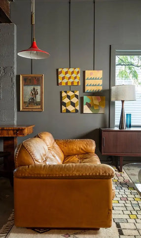Photo of FINCH, featuring a stunning De Sede Model 101 sofa, Angelo Lelii Pendant lamp, paintings by Japanese artist Dorky & more..
