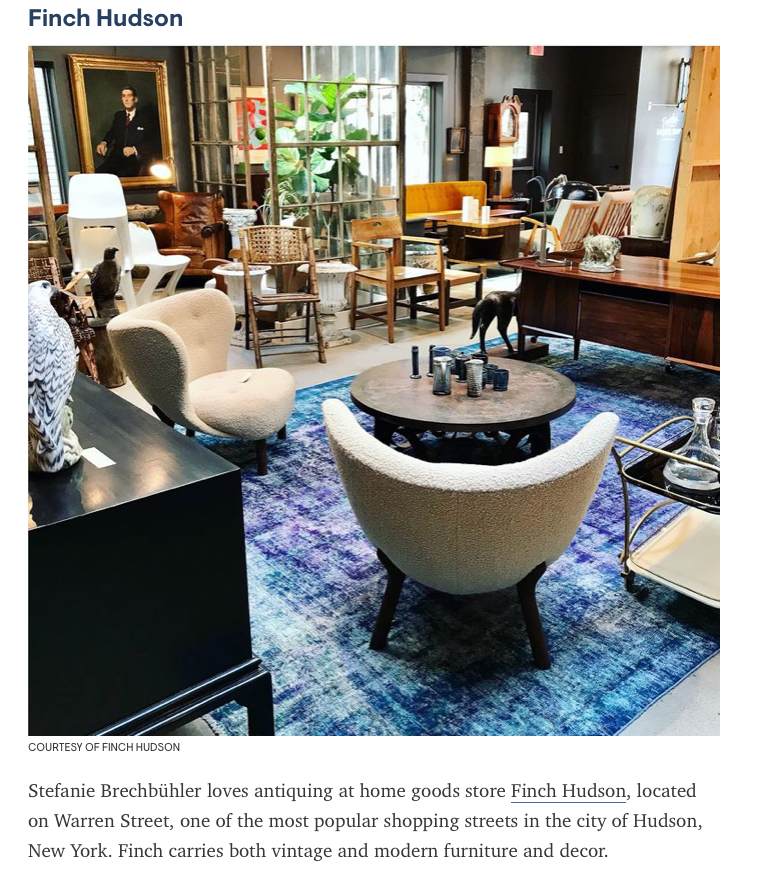 House Beautiful | The Definitive Design Lover's Guide to the Hudson Valley featuring FINCH hudson excerpt with photo of store