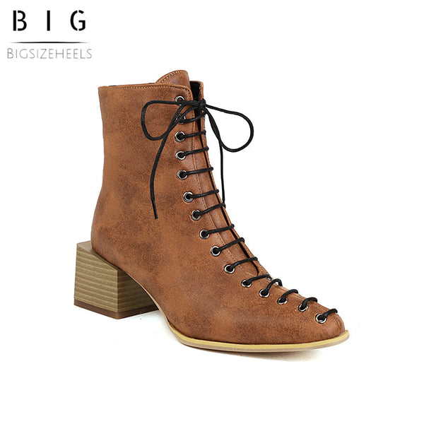 Bigsizeheels Calfskin lace-up Martin boots - Brown freeshipping - bigsizeheel®-size5-size15 -All Plus Sizes Available!