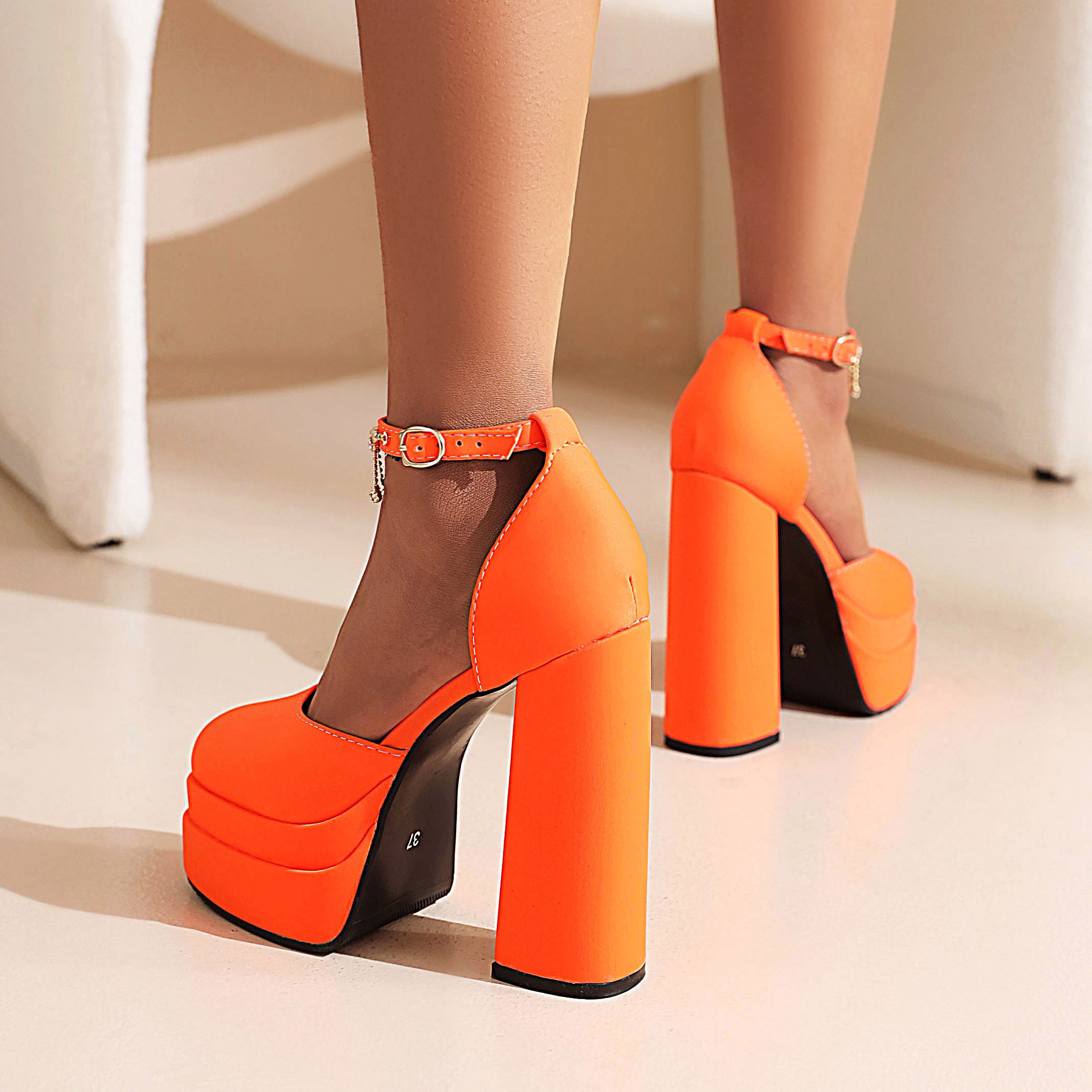 Bigsizeheels Sexy Ankle Strap Platform Sandals Orange Bigsizeheels® 9183