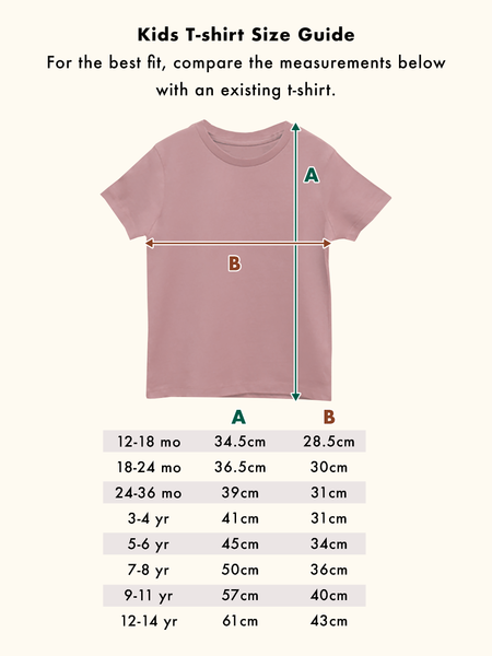 Alphabet Bags kids t-shirt size guide