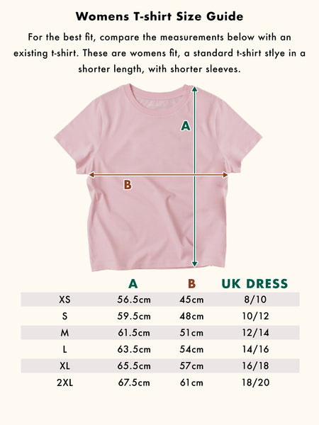 Alphabet Bags Women's T-Shirt Size Guide