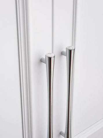 chrome and stone cabinet handles