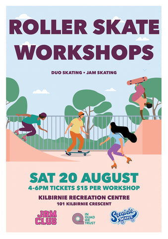 Roller skate workshops Saturday August 20 2022 at Kilbirnie Recreation Center in Newtown, Wellignton, Aoteroa New Zealand