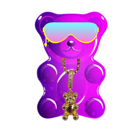 gummy bear bling mascot wearing gold gummy bear necklace