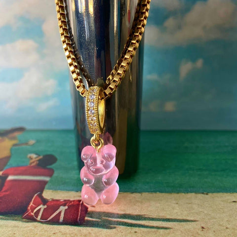 pink gummy bear pendant necklace - gummy bear bling