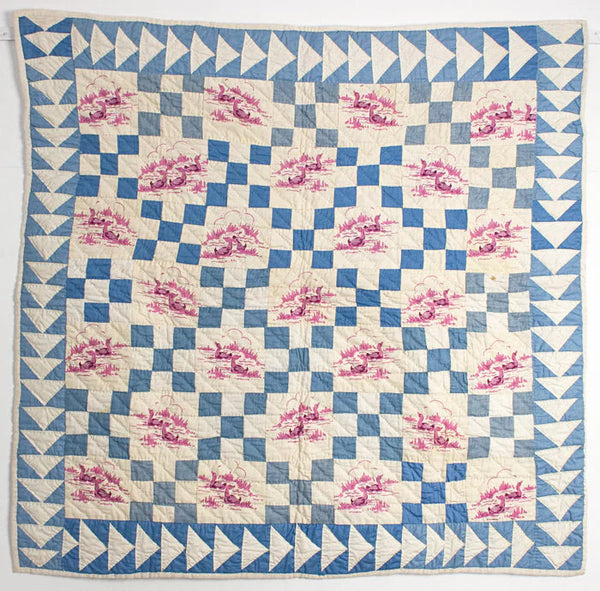 Antique Nine Patch Crib Quilt Wild Goose Chase from the 20th century, Pennsylvania origin.
