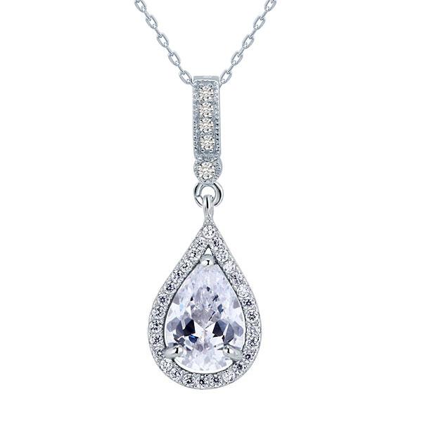 3.00ct Pear Cut Pink Diamond Halo Pendant, Bridal Diamond Necklace