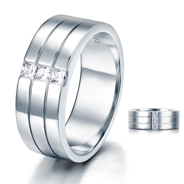 Sterling Silver Wedding Bands: Men's Diamond Ring 0.18ct