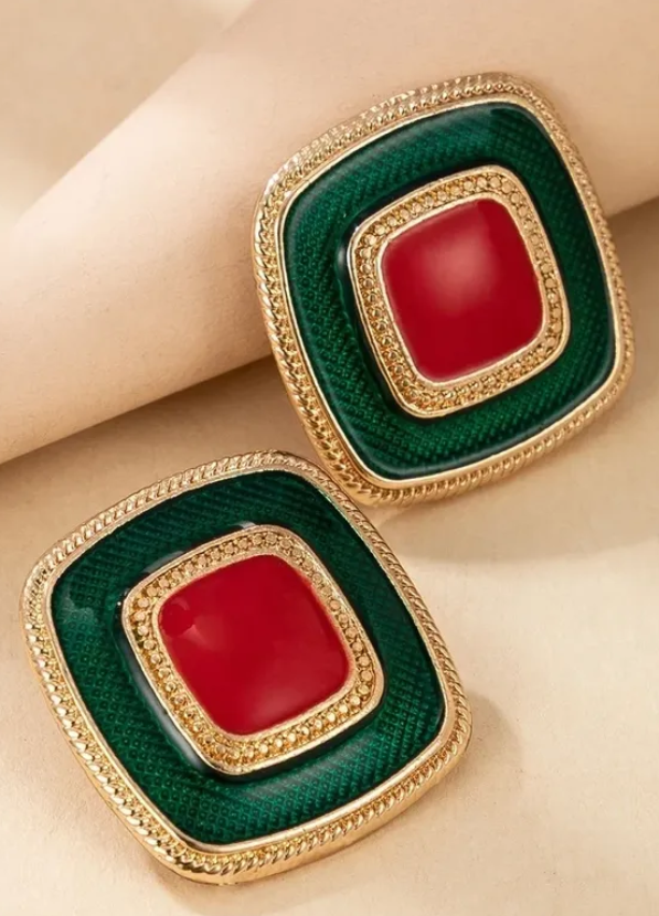 Square Green/Red Vintage earrings
