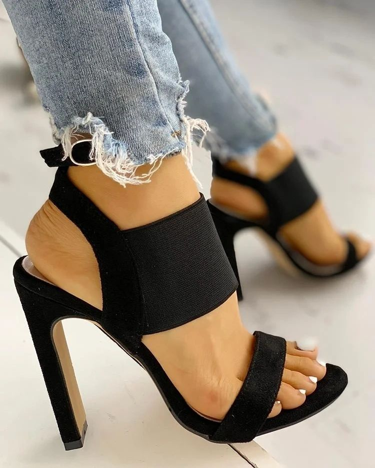 Suede Elastic Strap Heels