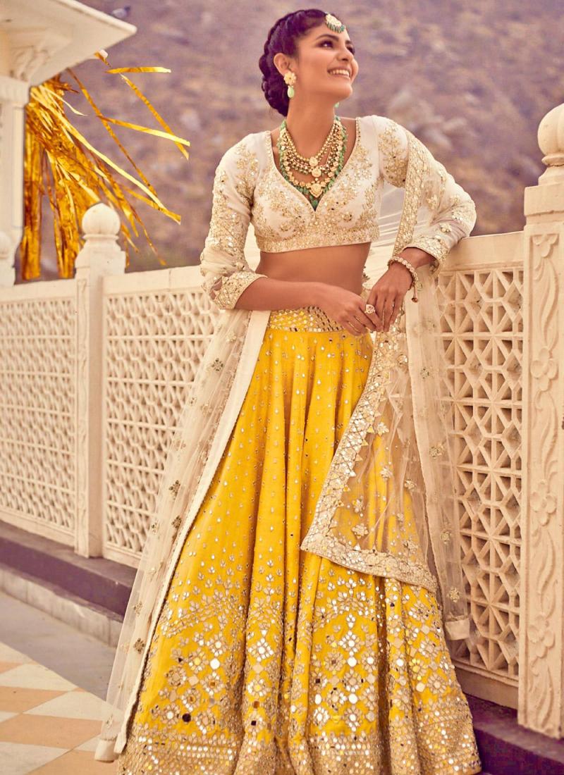 Buy Yellow Net Embroidered Lehenga Set For Girls by Neha Gursahani Online  at Aza Fashions.