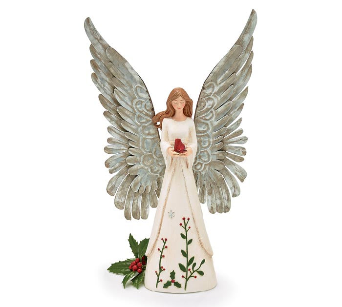 Cardinal Holly Angel Figurine