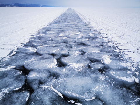 An ice road on Lake Baikal Siberia