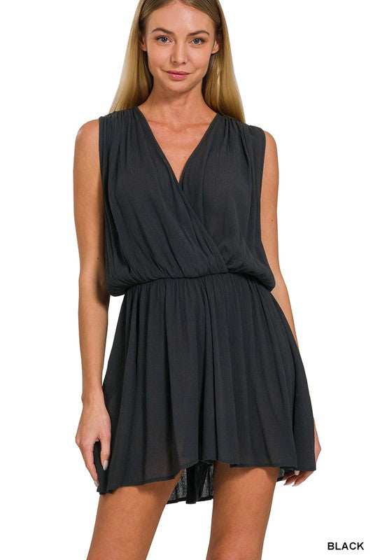 Crinkle Romper with Tie Open Back