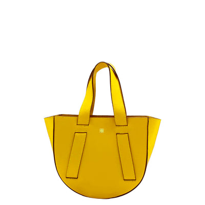 Orange-yellow Leather Mini tote bag with strap